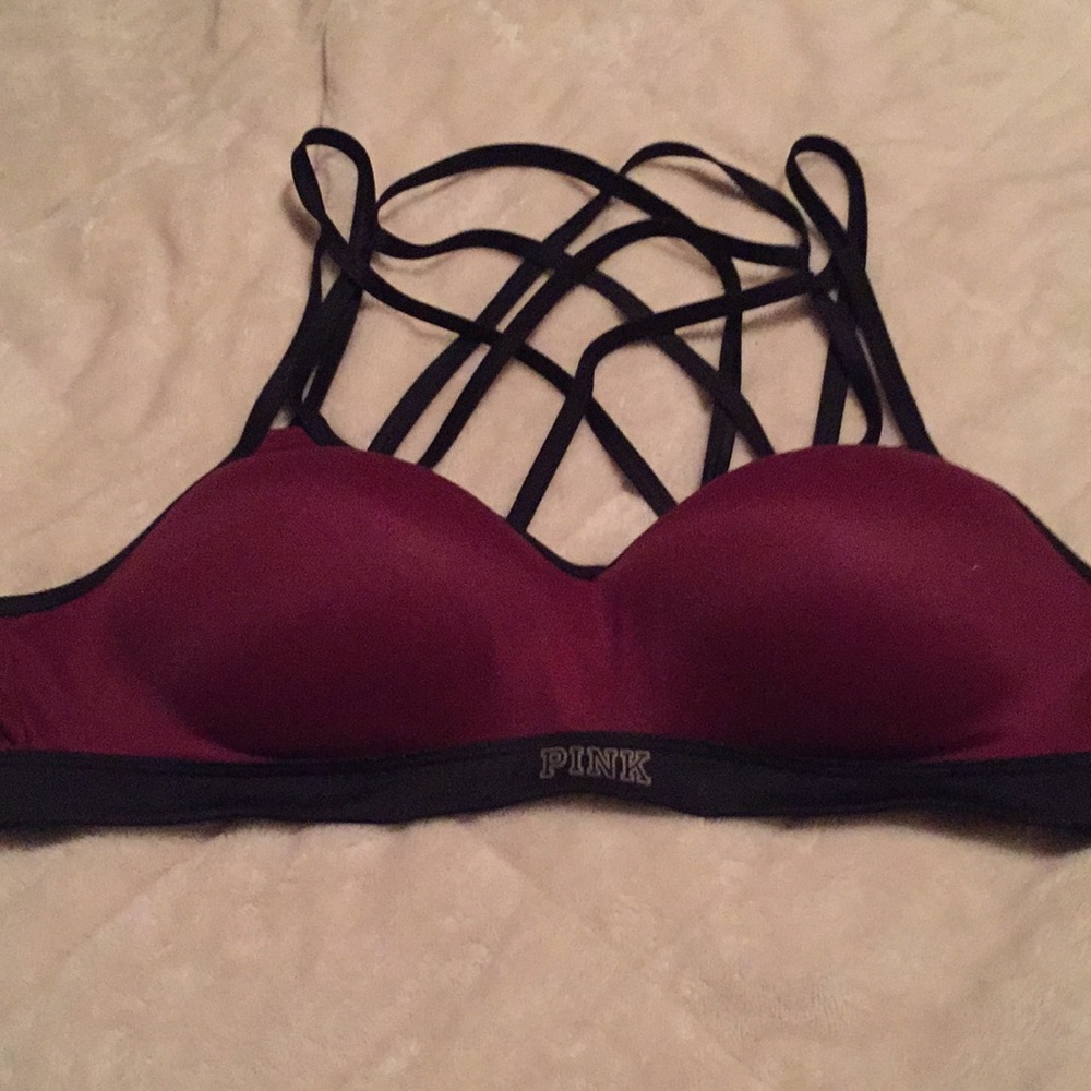 NWOT Maroon PINK bra Criss cross strap bra